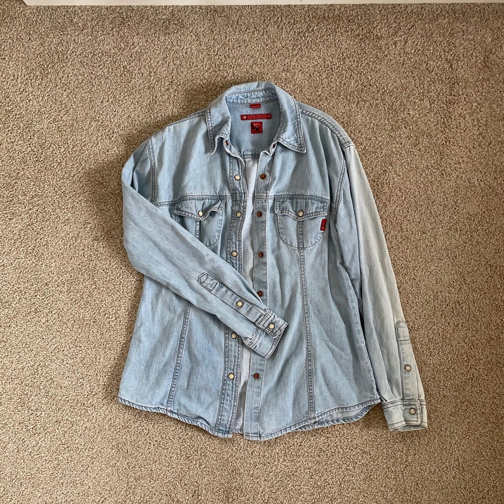 Vintage Roam Two-Tone Colorblock Denim Button Up Shirt - S